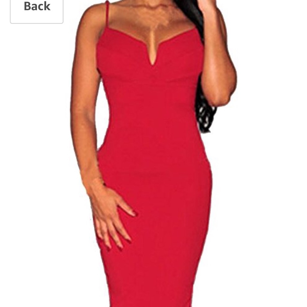 Red plunging V neck bodycon dress ❤️